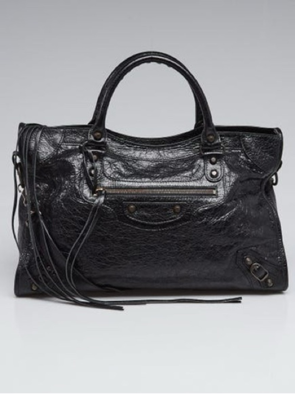 Balenciaga Black Leather Satchel with Tassel Zip Accent